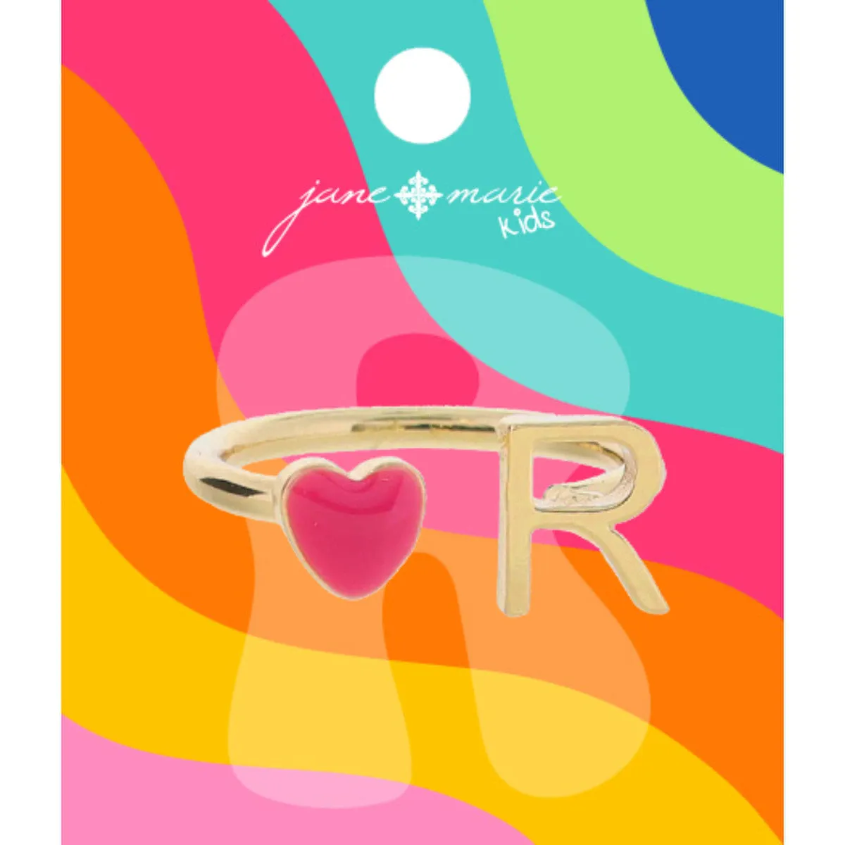 Kids Pink Enamel Heart Initial Ring - Gold