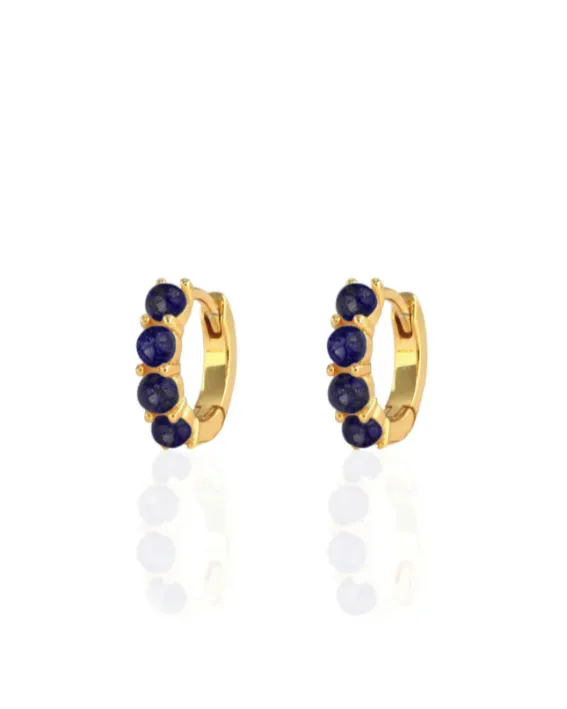 Kris Nations Blue Lapis Huggie Hoop Earrings - Gold