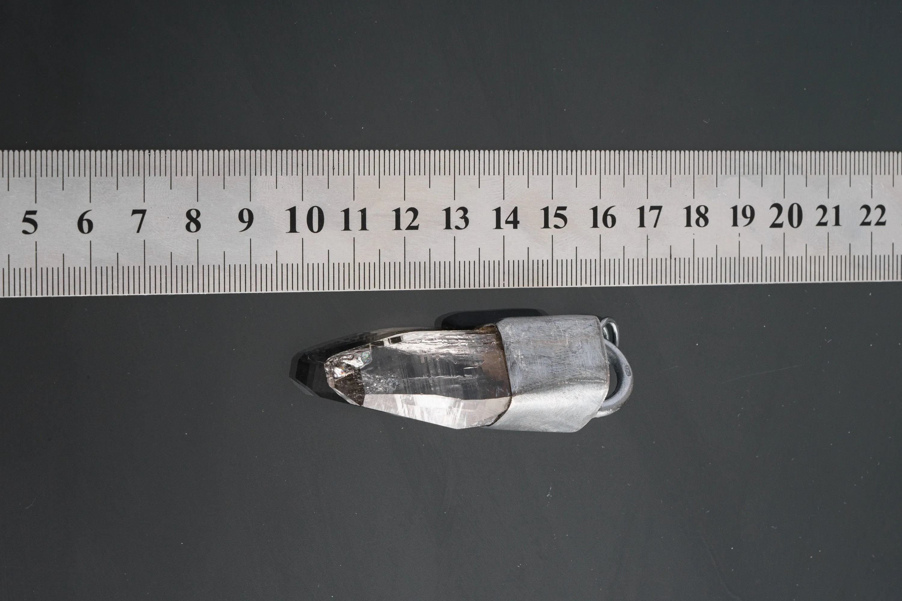 Large Clear Himalayan Tabular Quartz Pendant, Oxidized Brutalist Finish, Brush Textured, Minimal Strong Look, Enhances Energy & Clarity