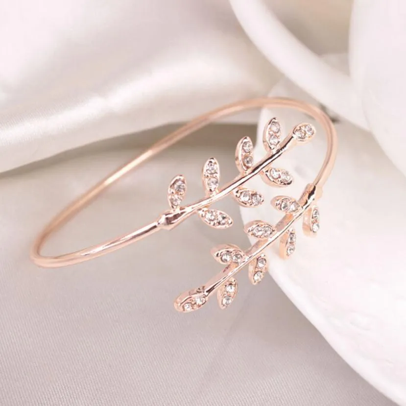 Leaf Cuff Charm Open Bracelet Bangle