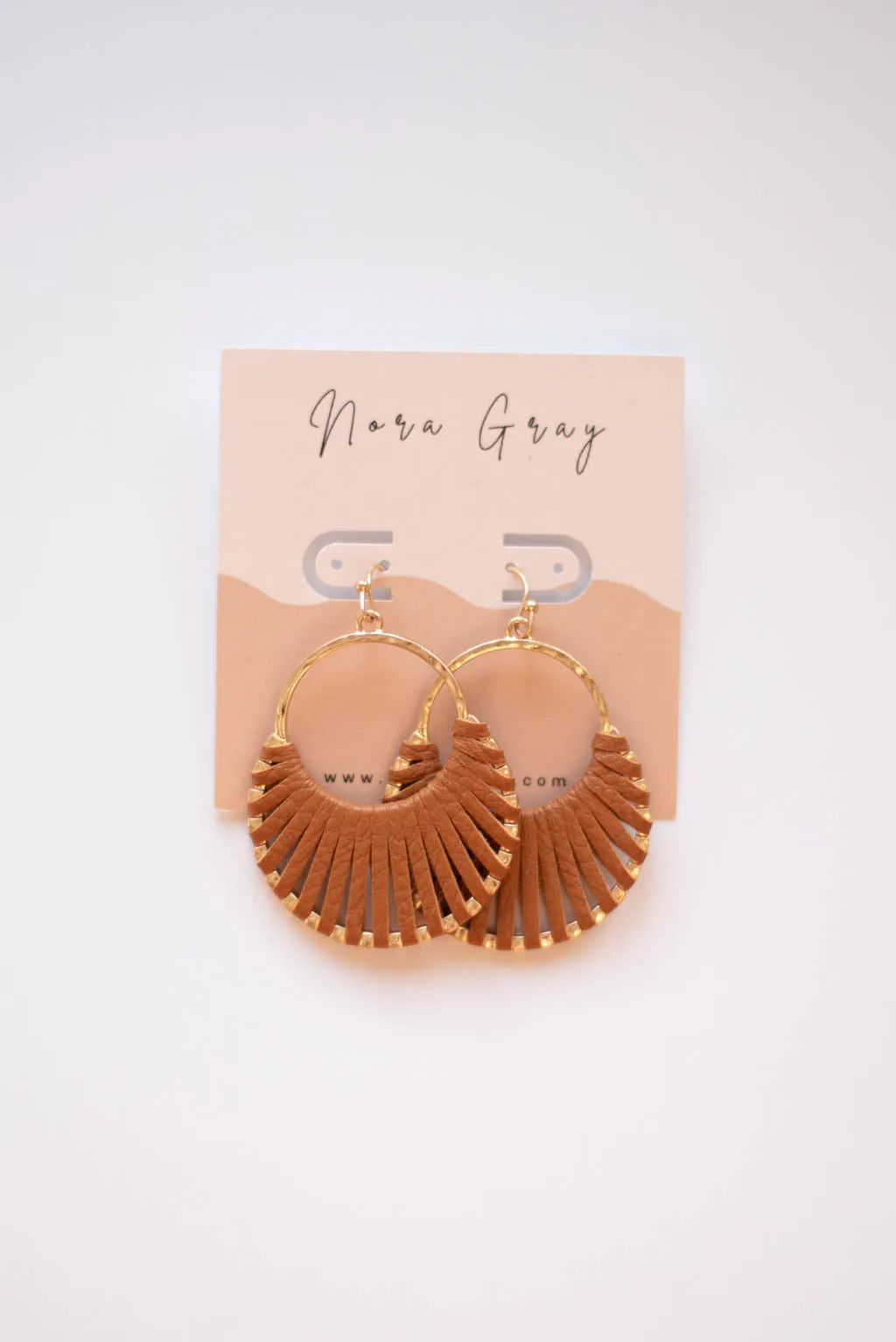 Leather Fan Wrapped Dangle Earrings