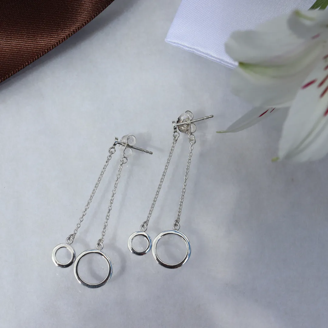 Liberte Double Circle Hanging Stud Earrings W/S