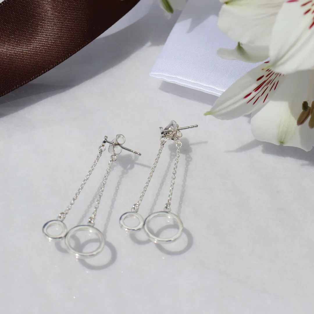 Liberte Double Circle Hanging Stud Earrings W/S