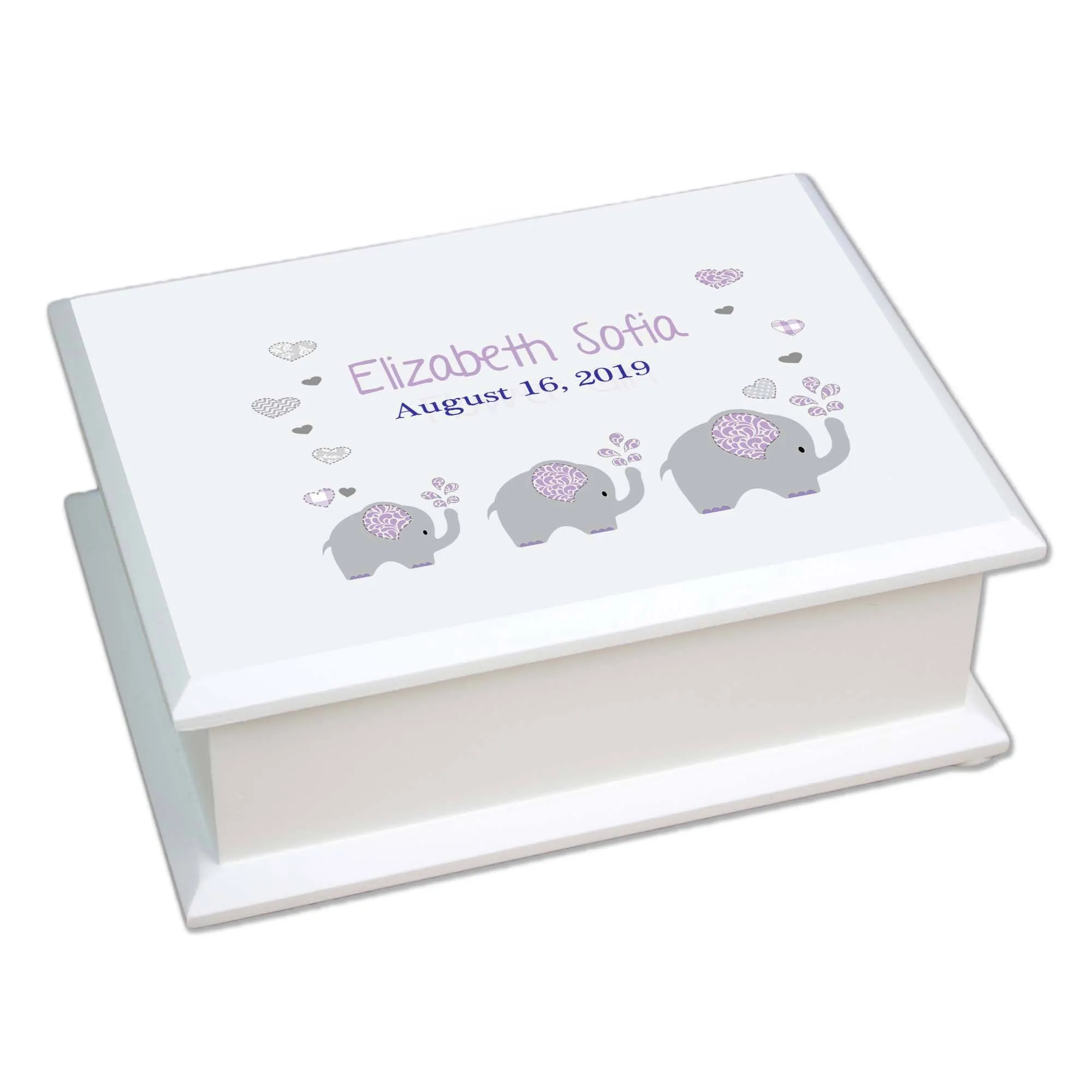 Lift Top Jewelry Box - Lavender Elephant