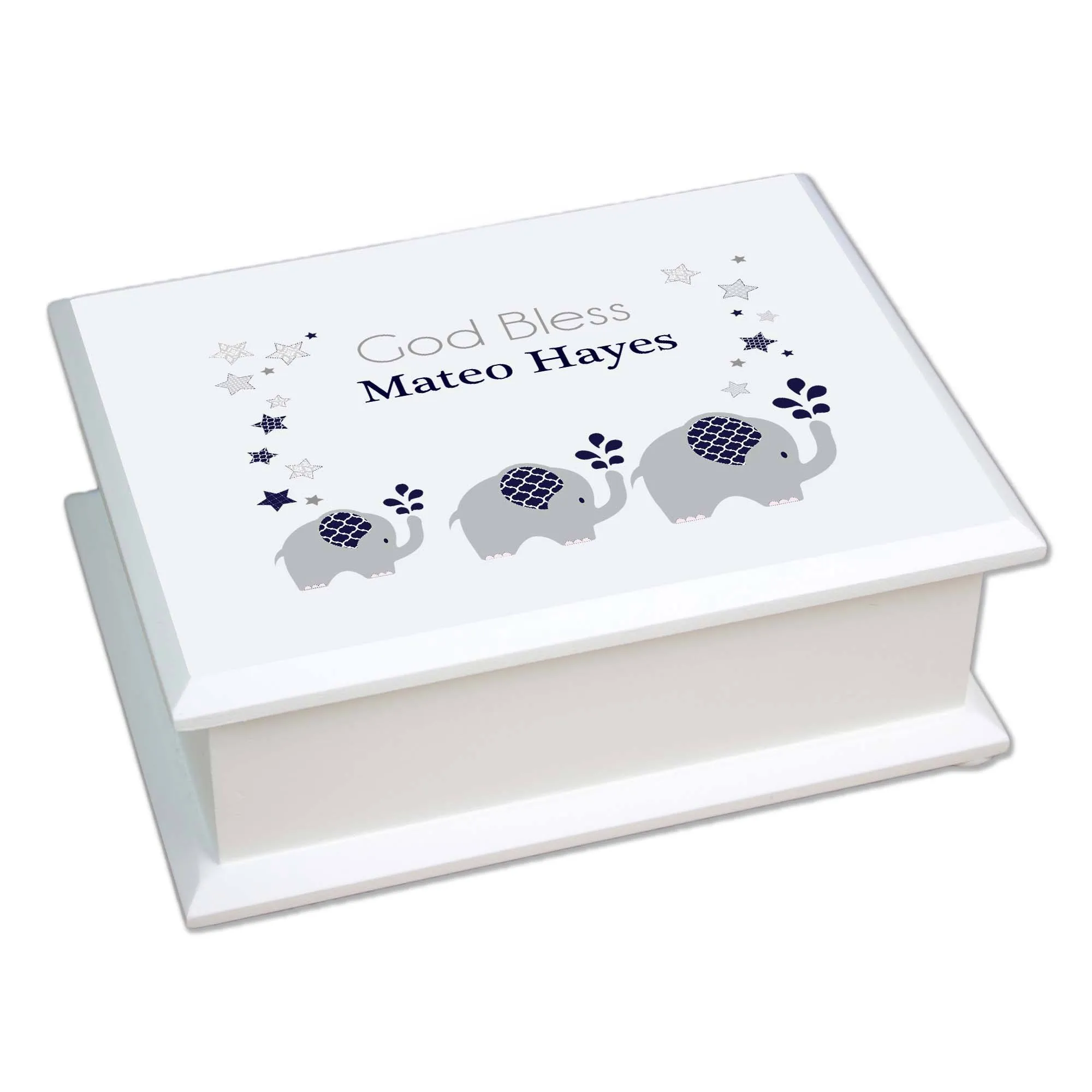 Lift Top Jewelry Box - Navy Elephant