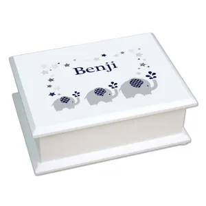 Lift Top Jewelry Box - Navy Elephant