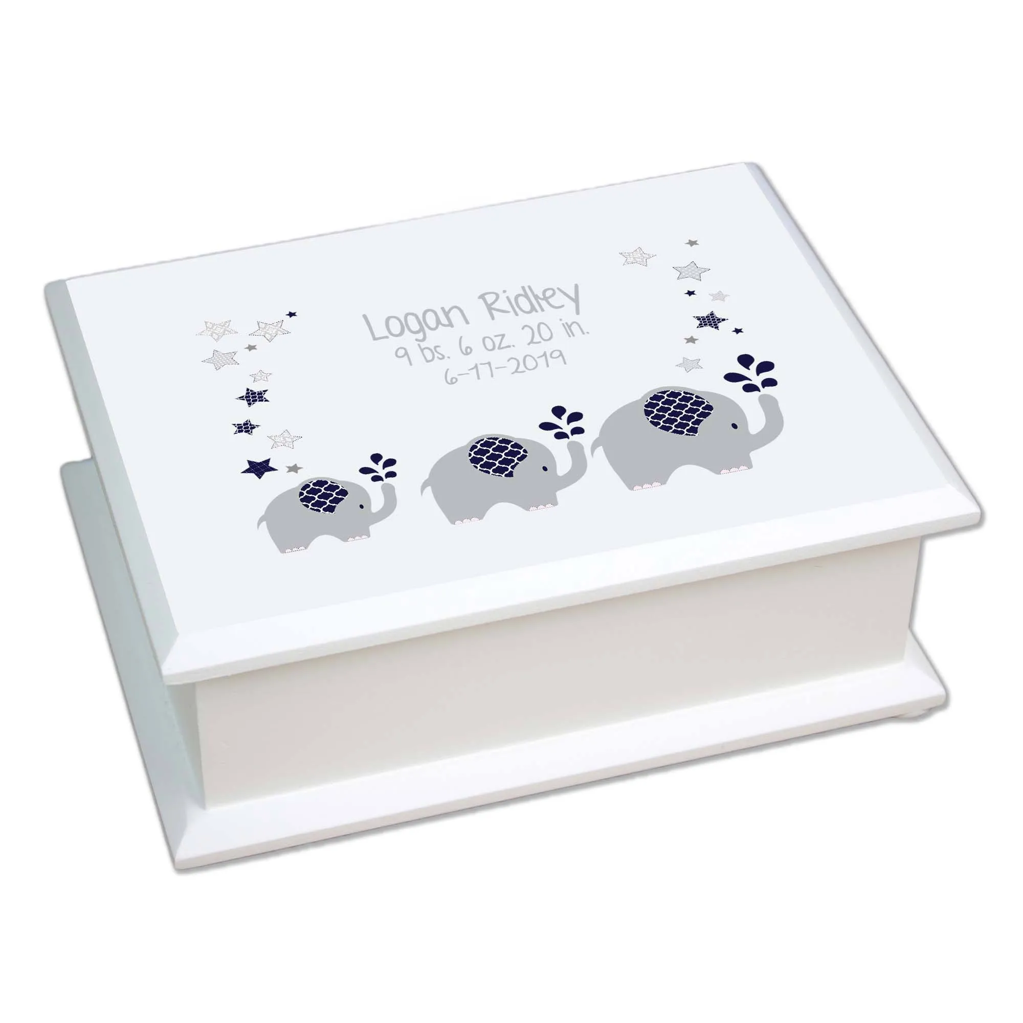 Lift Top Jewelry Box - Navy Elephant