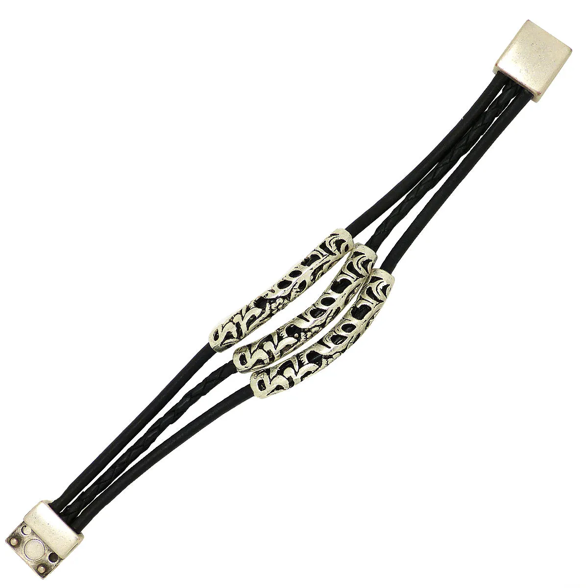 Lilly's Allure Triple Wrap Tibetan Silver Tube Bracelet Black W77 Wear with Uno de 50