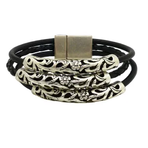 Lilly's Allure Triple Wrap Tibetan Silver Tube Bracelet Black W77 Wear with Uno de 50