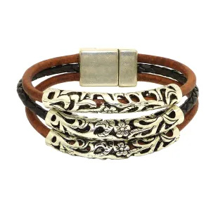 Lilly's Allure Triple Wrap Tibetan Silver Tube Bracelet Brown W77 Wear with Uno de 50