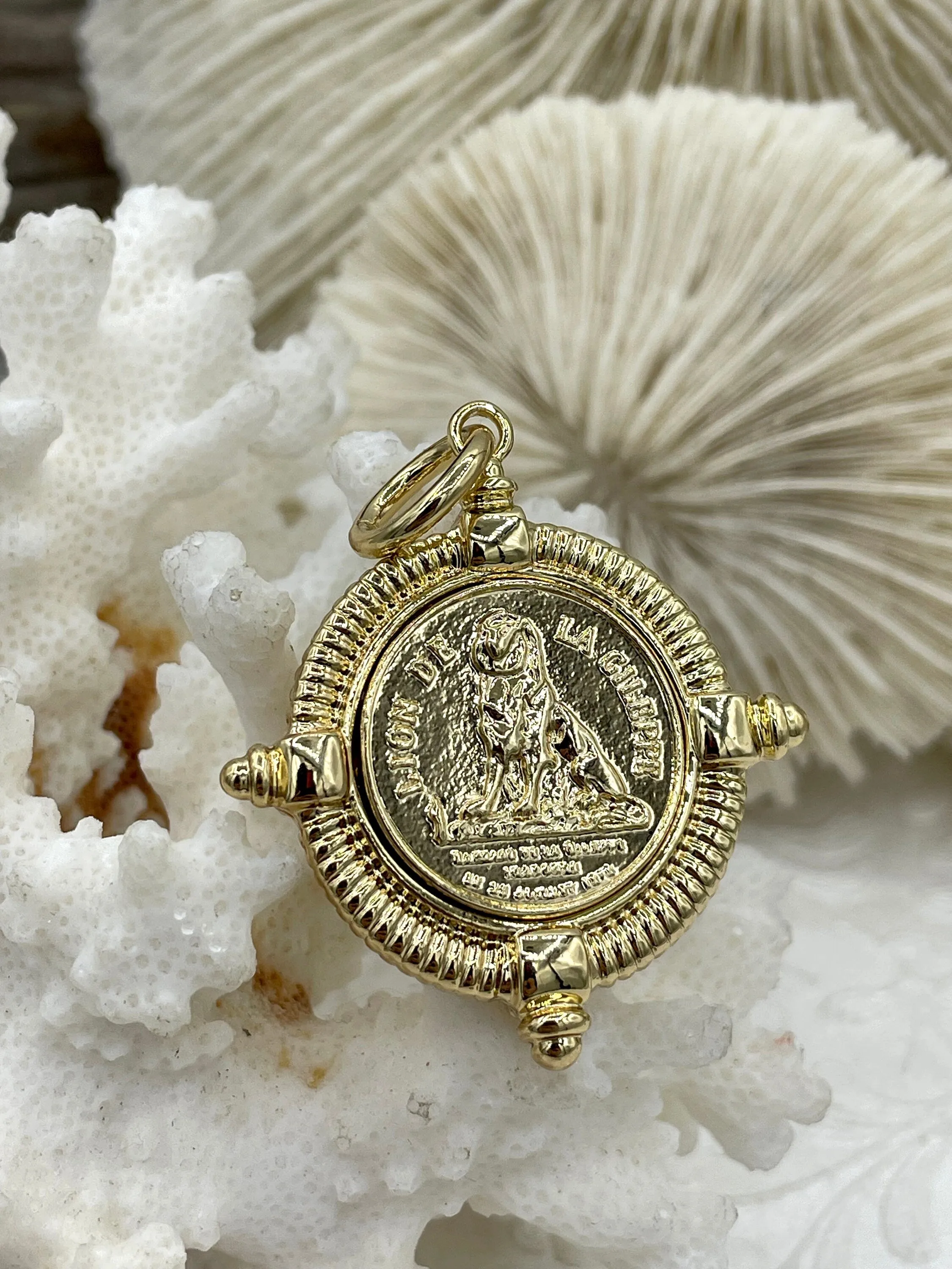 Lion de  la Gileppe Coin, Lion Pendant, Lion Medal, Lion Jewelry, Gold Lion coin, Lion Pendant, Lion de  la Gileppe 3 bezel colors Fast Ship