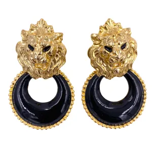 Lion Gold Doorknockers with Black Enamel Hoop