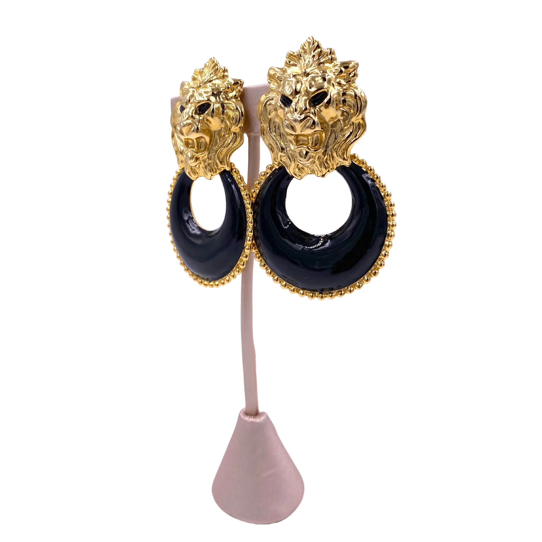 Lion Gold Doorknockers with Black Enamel Hoop