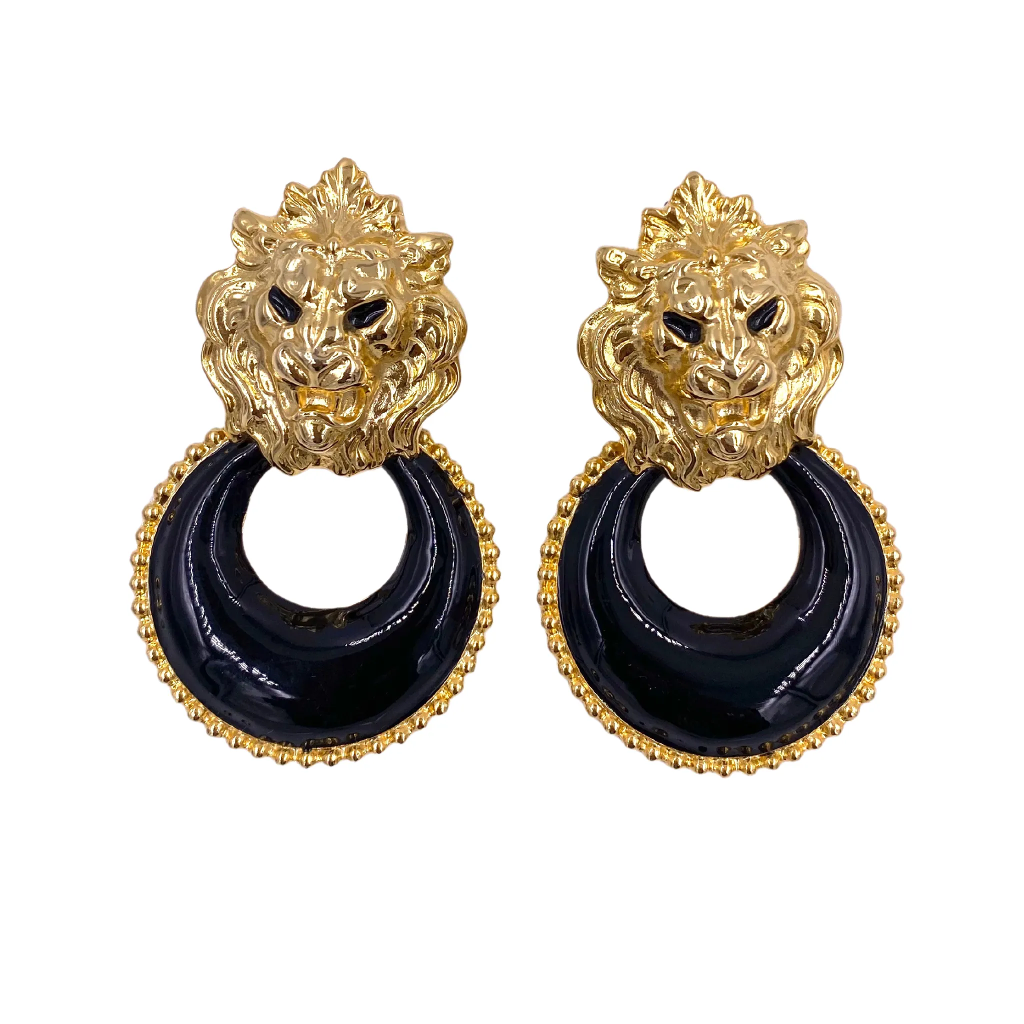 Lion Gold Doorknockers with Black Enamel Hoop