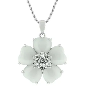 LOVCIA Heart-Shaped White Cat's Eye Floral Pendant with Cubic Zirconia