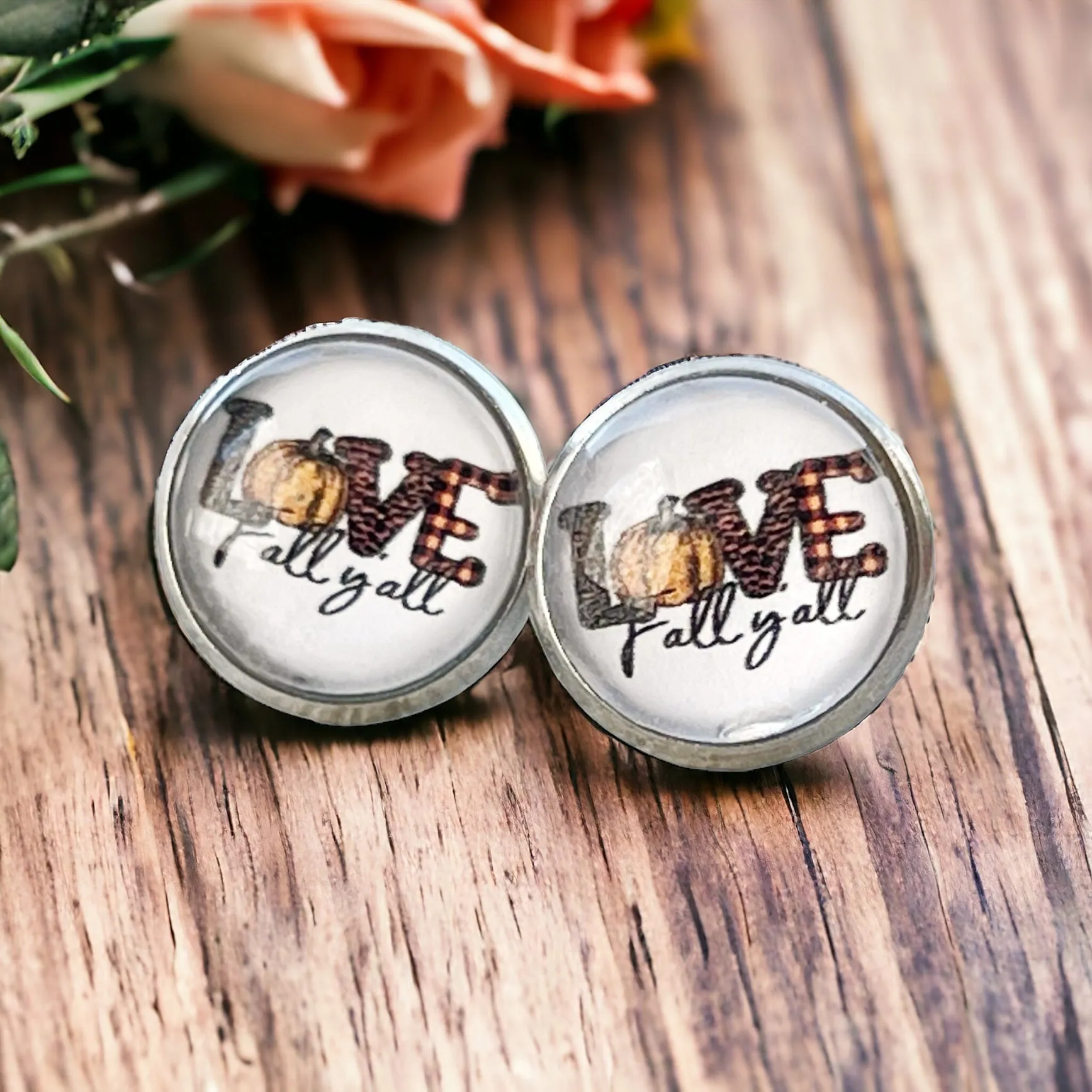 Love Fall Y’all Pumpkin Silver Stud Earrings - Festive & Stylish Accessories