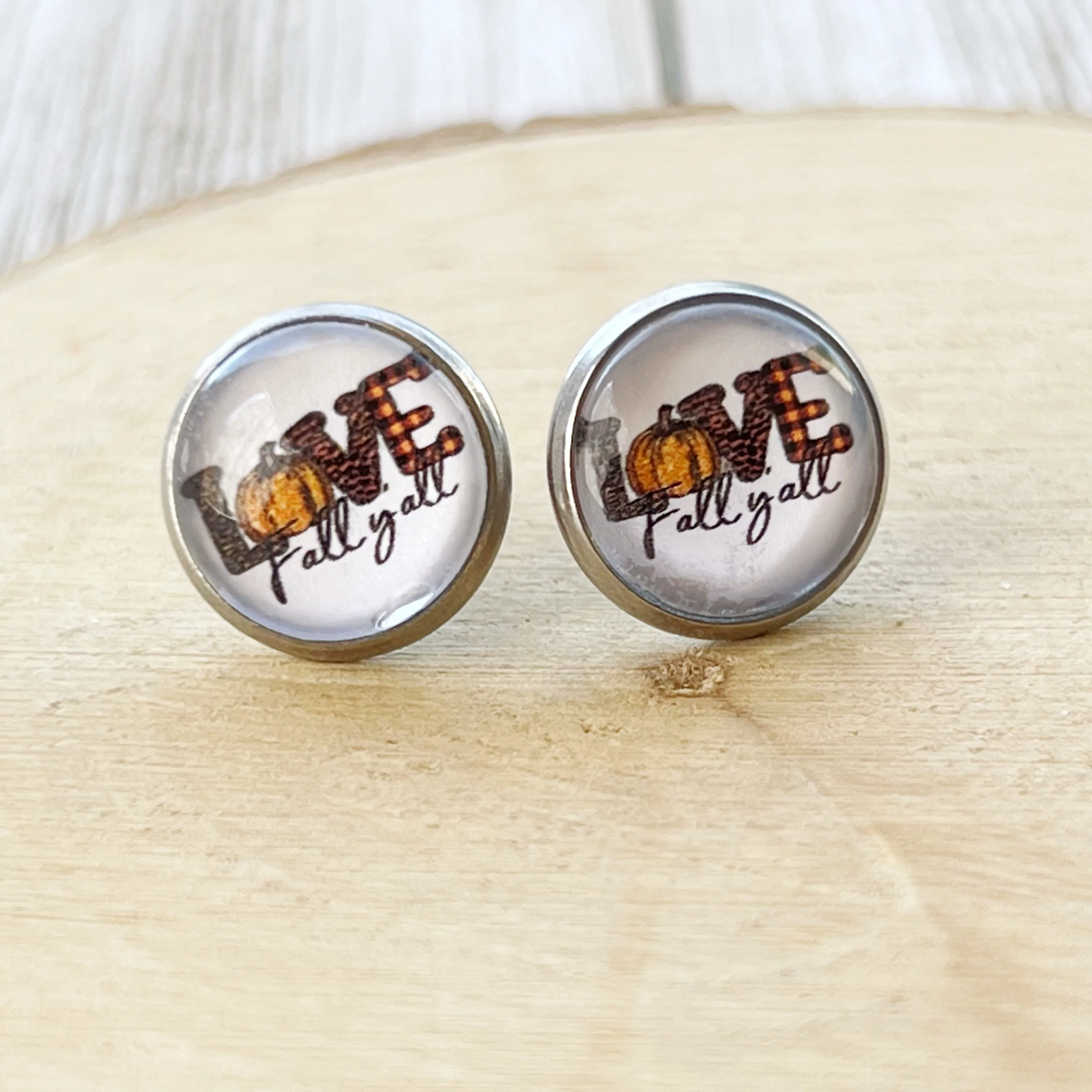 Love Fall Y’all Pumpkin Silver Stud Earrings - Festive & Stylish Accessories