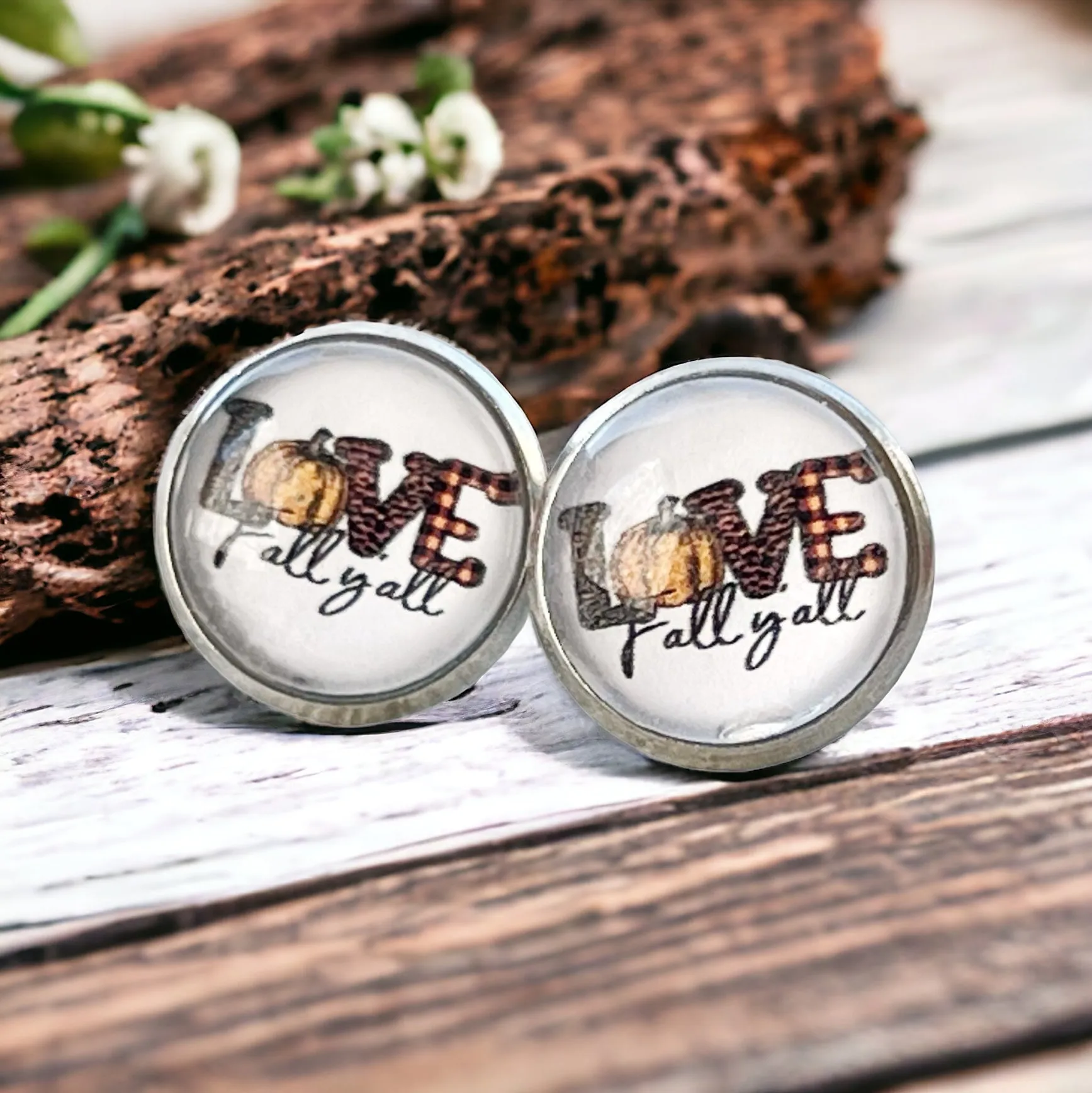 Love Fall Y’all Pumpkin Silver Stud Earrings - Festive & Stylish Accessories