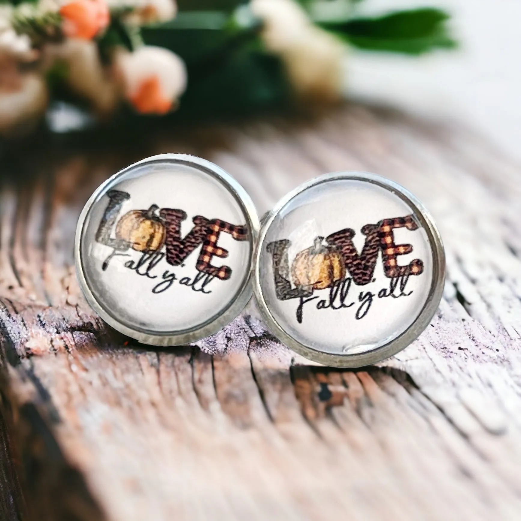 Love Fall Y’all Pumpkin Silver Stud Earrings - Festive & Stylish Accessories