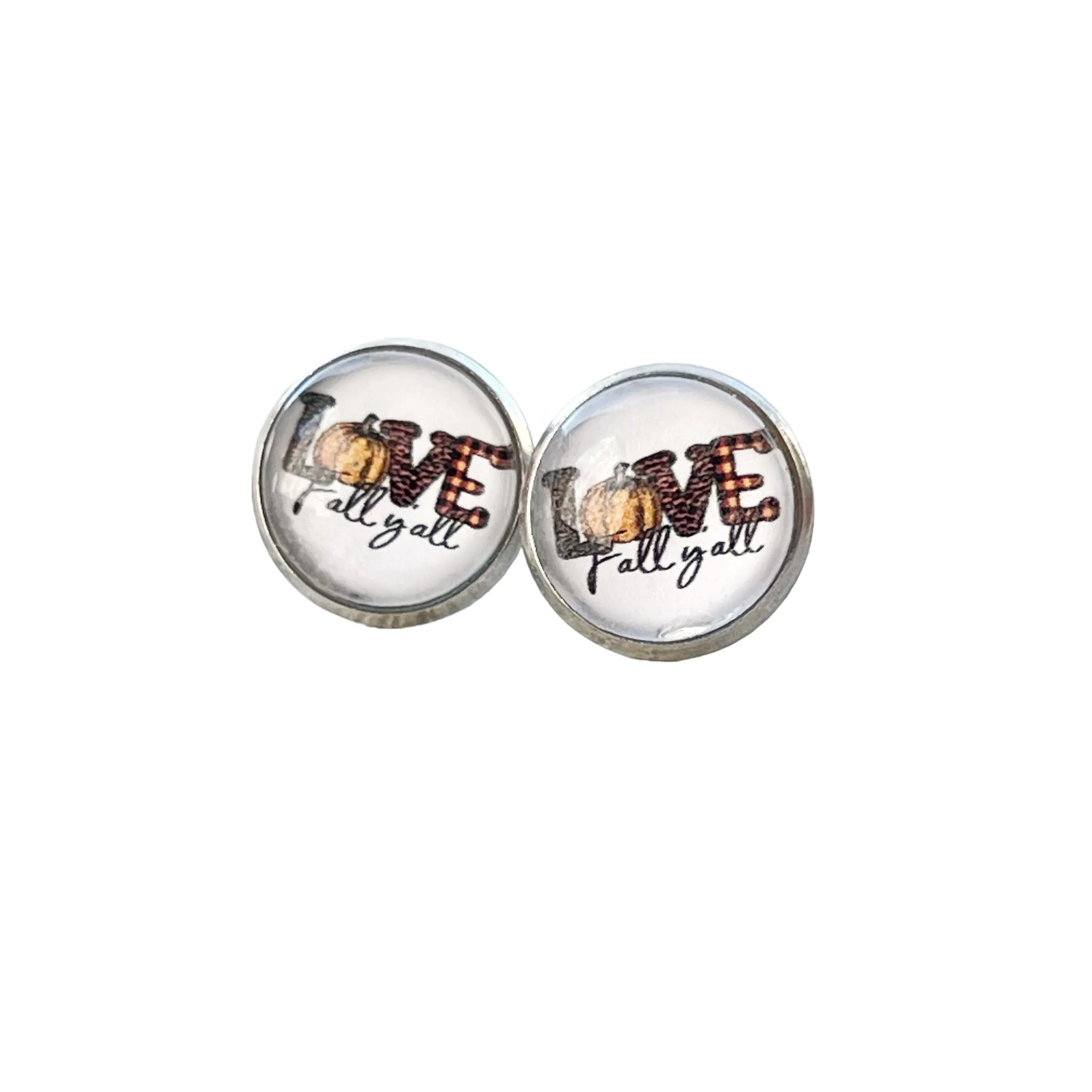 Love Fall Y’all Pumpkin Silver Stud Earrings - Festive & Stylish Accessories