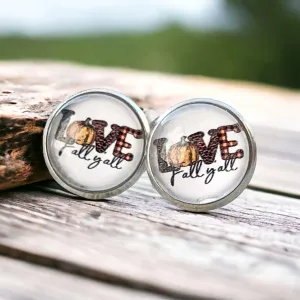 Love Fall Y’all Pumpkin Silver Stud Earrings - Festive & Stylish Accessories