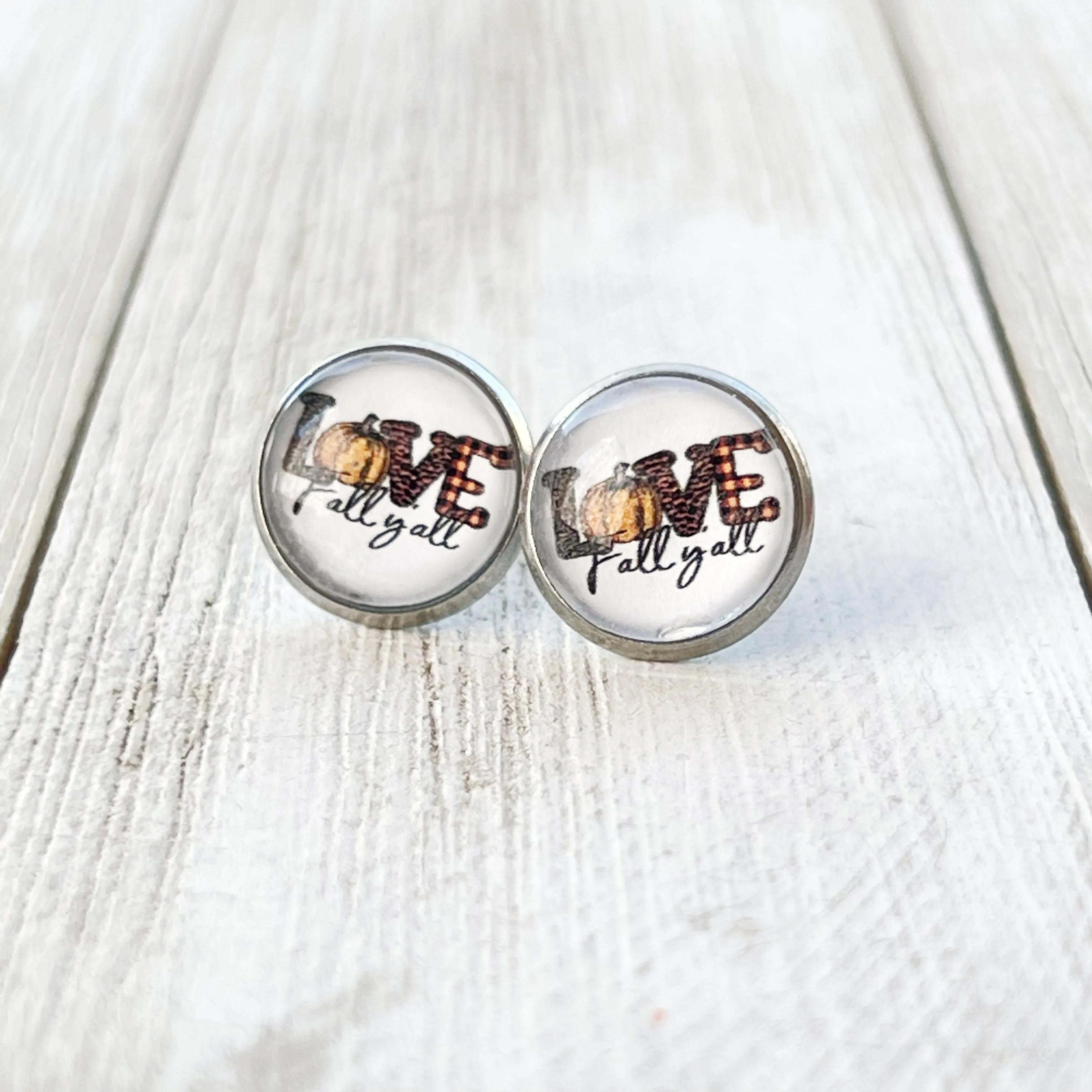 Love Fall Y’all Pumpkin Silver Stud Earrings - Festive & Stylish Accessories