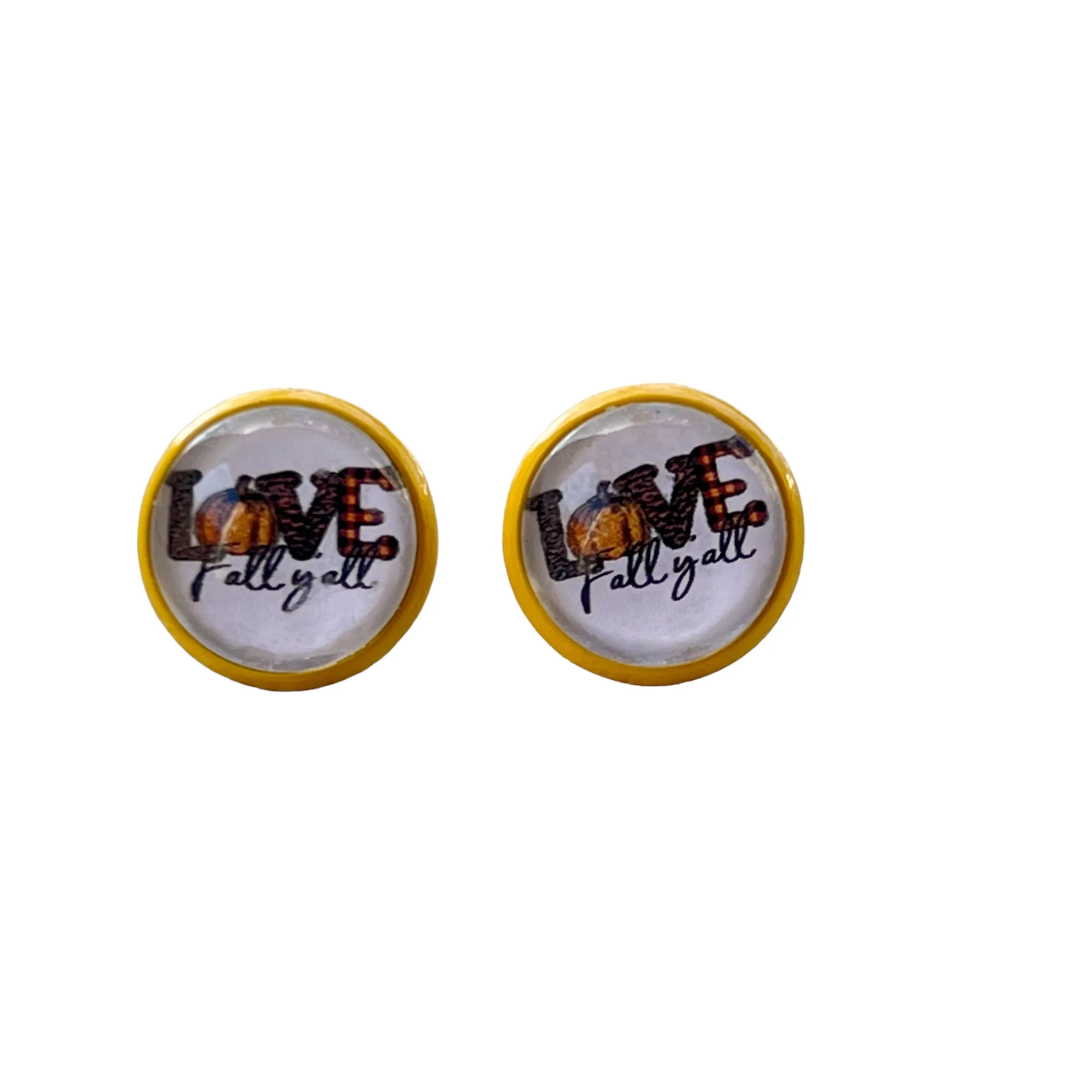 Love Fall Y’all Pumpkin Yellow Stud Earrings - Festive & Stylish Accessories