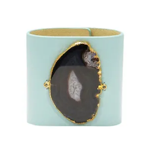 LOVED CUFF - MOONSTONE WHITE LEATHER WITH BROWN AGATE  S.1.02.004.1056
