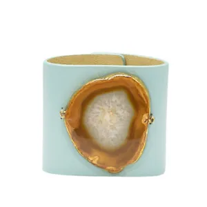LOVED CUFF - MOONSTONE WHITE LEATHER WITH YELLOW AGATE  M.1.02.005.2108
