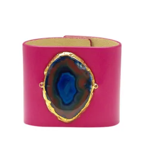 LOVED CUFF - PINK LEATHER WITH BLUE AGATE  L.1.01.002.3026