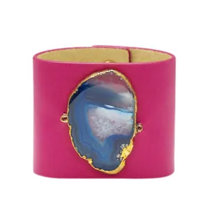 LOVED CUFF - PINK LEATHER WITH BLUE AGATE  L.1.01.002.3028