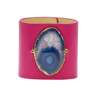 LOVED CUFF - PINK RUBY LEATHER WITH PURPLE AGATE  S.1.01.022.1200