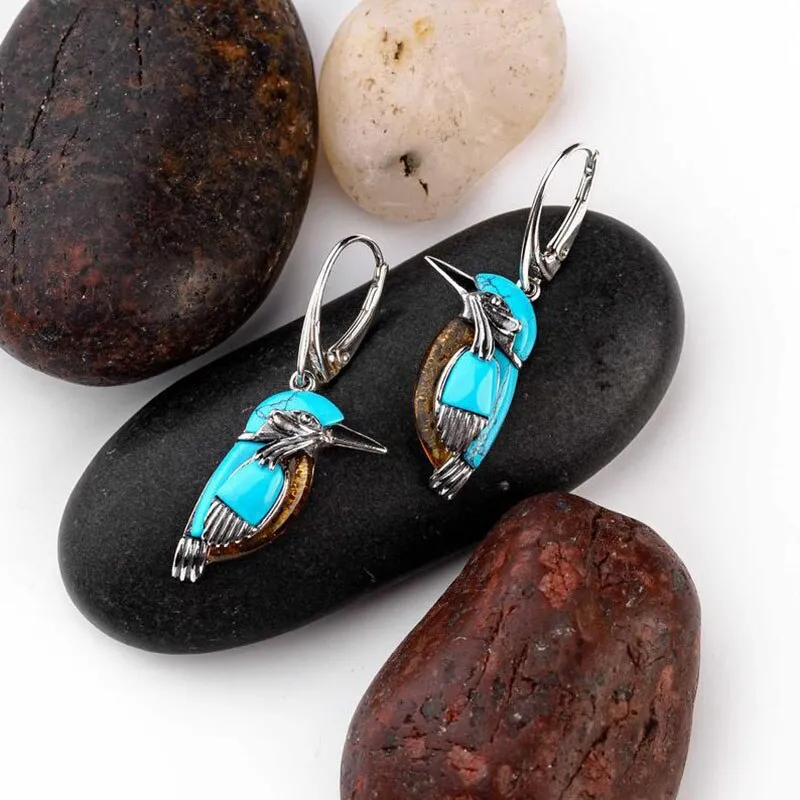 Lovely Little Blue Bird Drop Earrings for Women Elegant Girl Stylish