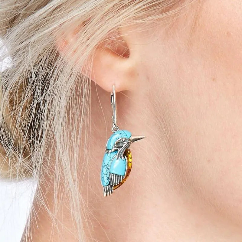 Lovely Little Blue Bird Drop Earrings for Women Elegant Girl Stylish
