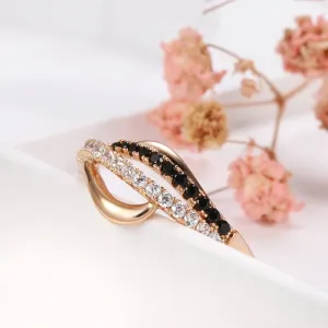 Luxury Fashion Filled 14K Rose Gold 2 Rows Black and White AAA Zircon Diamonds Vintage Cross Ring