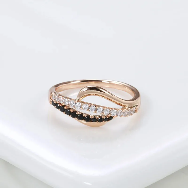 Luxury Fashion Filled 14K Rose Gold 2 Rows Black and White AAA Zircon Diamonds Vintage Cross Ring