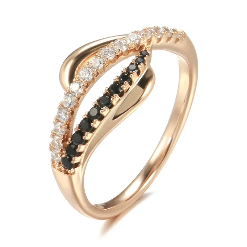 Luxury Fashion Filled 14K Rose Gold 2 Rows Black and White AAA Zircon Diamonds Vintage Cross Ring