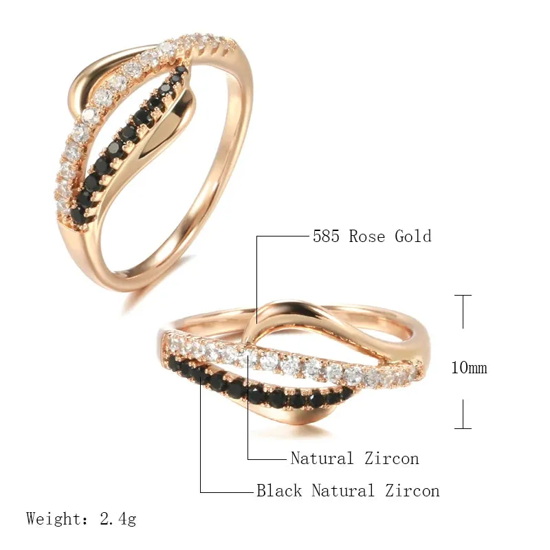 Luxury Fashion Filled 14K Rose Gold 2 Rows Black and White AAA Zircon Diamonds Vintage Cross Ring