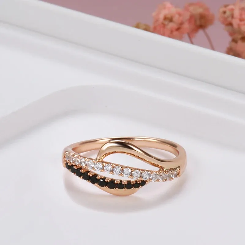 Luxury Fashion Filled 14K Rose Gold 2 Rows Black and White AAA Zircon Diamonds Vintage Cross Ring