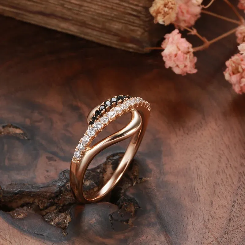 Luxury Fashion Filled 14K Rose Gold 2 Rows Black and White AAA Zircon Diamonds Vintage Cross Ring