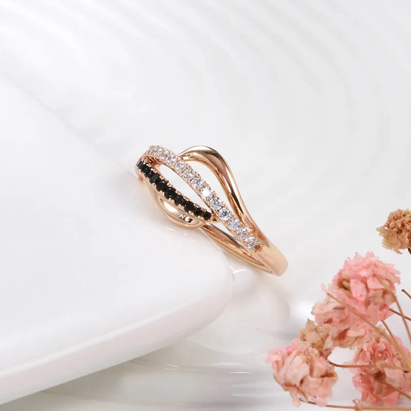 Luxury Fashion Filled 14K Rose Gold 2 Rows Black and White AAA Zircon Diamonds Vintage Cross Ring