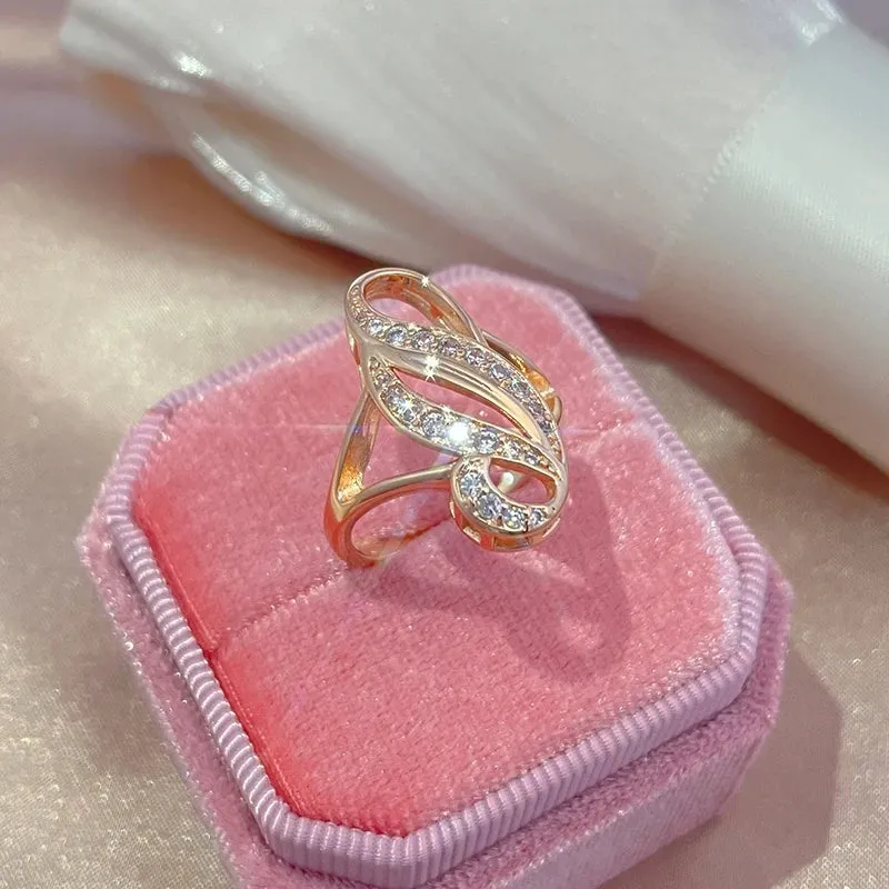 Luxury Fashion New Arrival 14K Rolled Rose Gold AAA Zircon Diamonds Big Ring - Fine Ethnic Wedding Jewellery