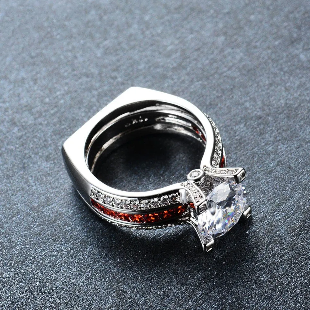 Luxury Female Red Ring Set Bridal Sets High Quality Gold Filled Jewelry Vintage Wedding Rings For Women Girlfriend Gift