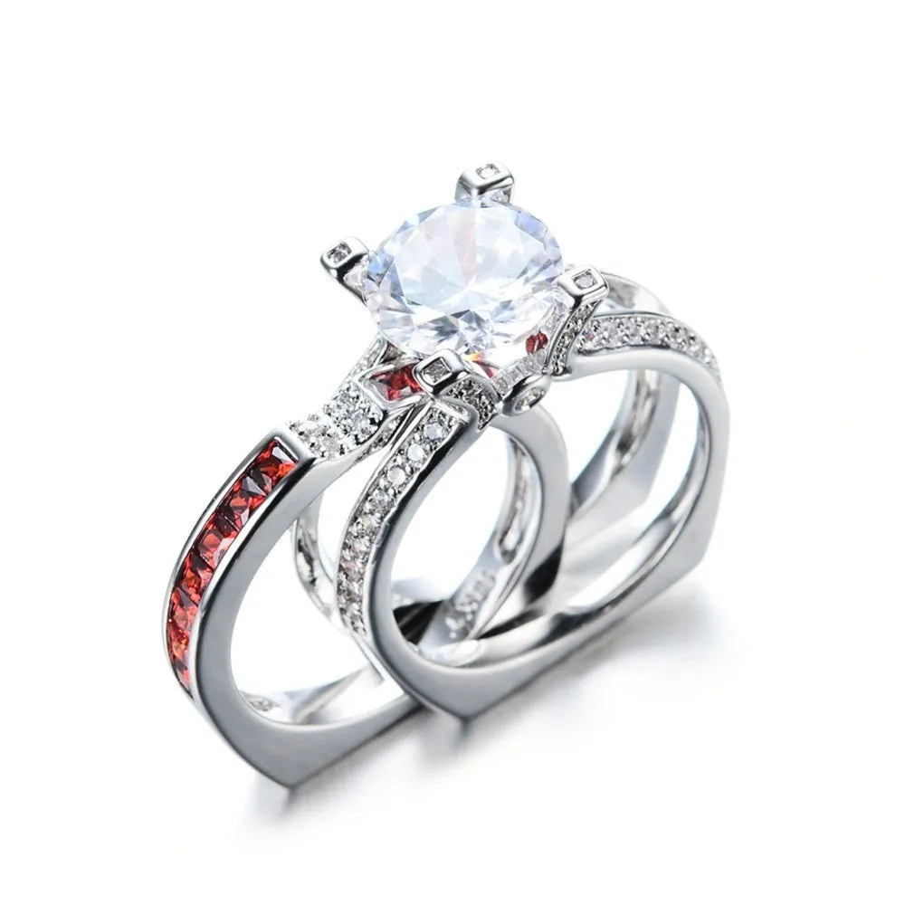 Luxury Female Red Ring Set Bridal Sets High Quality Gold Filled Jewelry Vintage Wedding Rings For Women Girlfriend Gift