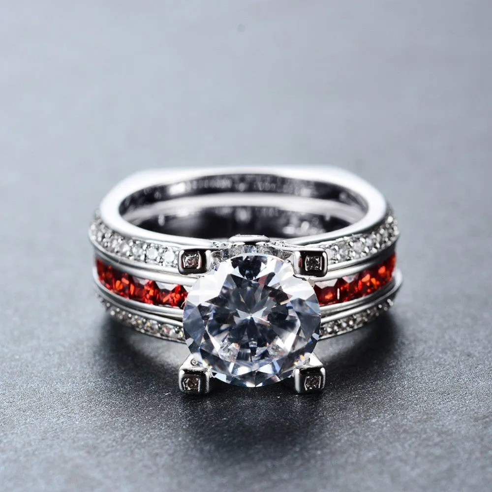 Luxury Female Red Ring Set Bridal Sets High Quality Gold Filled Jewelry Vintage Wedding Rings For Women Girlfriend Gift