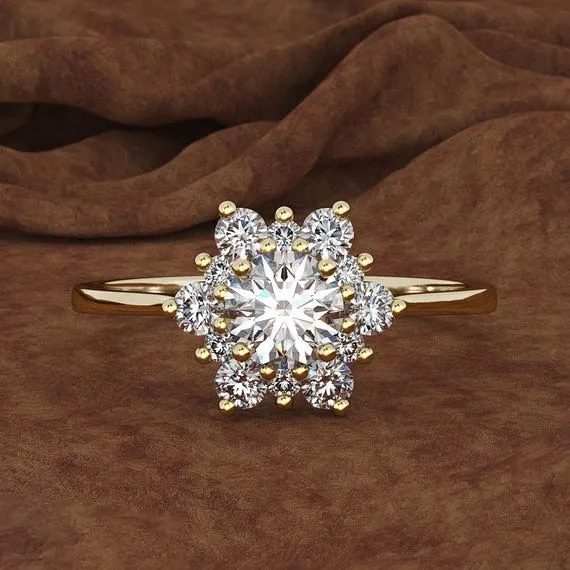 Luxury Female Snowflake Ring Fashion Yellow Rose Gold Color Crystal