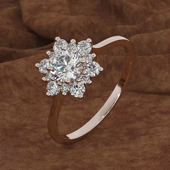 Luxury Female Snowflake Ring Fashion Yellow Rose Gold Color Crystal