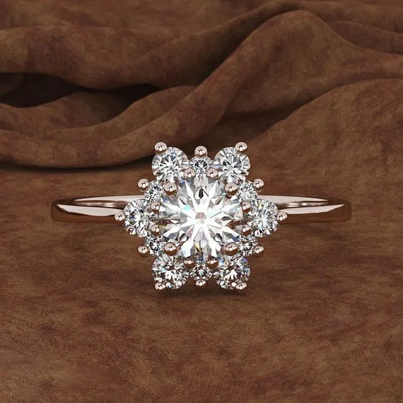 Luxury Female Snowflake Ring Fashion Yellow Rose Gold Color Crystal