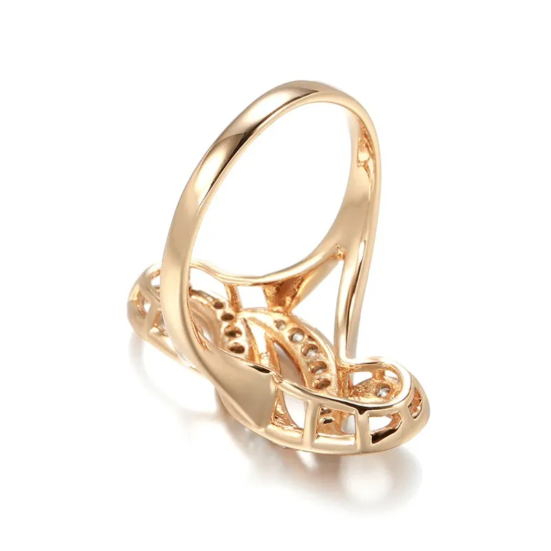 Luxury Hollow Double Curve Geometric Paved Filled 14K Rose Gold AAA  ZirconDiamonds Rings - Vintage Jewelry