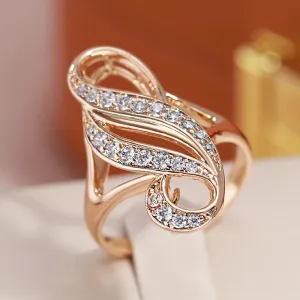 Luxury Hollow Double Curve Geometric Paved Filled 14K Rose Gold AAA  ZirconDiamonds Rings - Vintage Jewelry